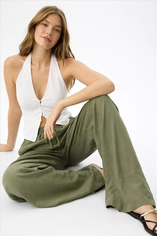 Fashion Friends Geniş Paça Kadın Keten Pantolon 26y0608k1 Haki