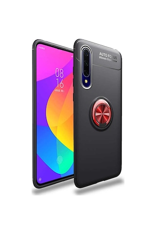 Kilifone - Huawei P Smart Pro 2019 Uyumlu Kılıf Koruyucu Yüzüklü Karbon Ravel Silikon Kapak - Siyah-kırmızı - T11286