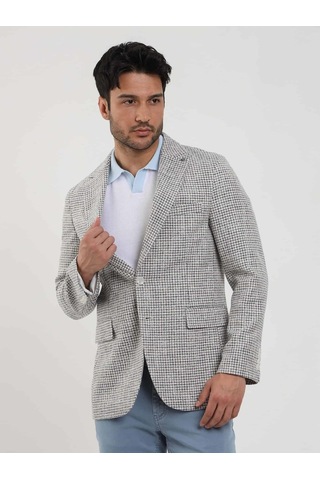 Dufy Saks Erkek Slim Fit Pitikare Desenli Sivri Yaka Casual Ceket - 104437-saks Saks Mavi