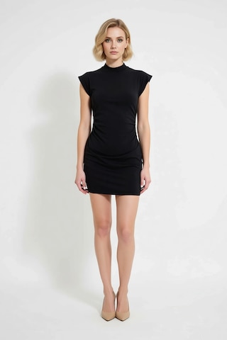 Benerly Kadın Kolsuz Bisiklet Yaka Bodycon Mini Elbise Büzgülü Detaylı Mi Siyah