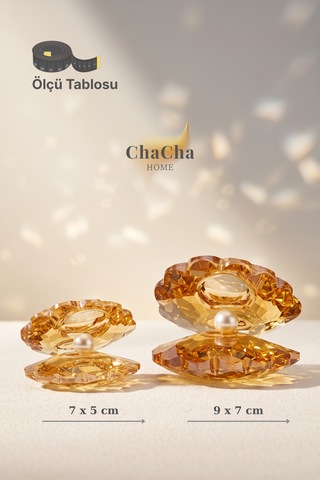 Chacha Home Oceana Pearl 2'li Kristal İncili İstiridye Obje Seti 9x7 Cm & 7x5 Cm - Lüks Cam Dekoratif Masa Üstü Biblo Ball