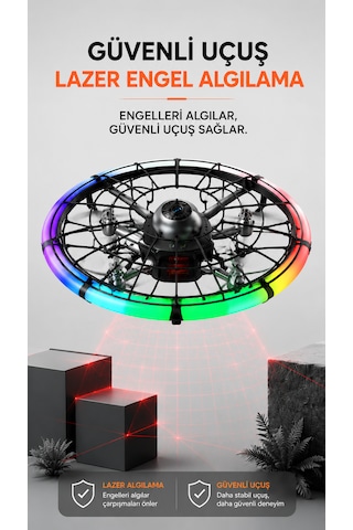 Int-m18 Ufo Drone Led Işıklı Hd Kameralı Drone Uzaktan Kumandalı