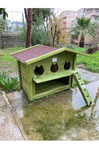Pati Emlak Ahşap Mamalıklı Kedi Evi Pati Emlak Dış Mekan Kedi Kulübesi