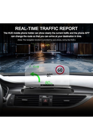 Neevoyu Siyah Kablosuz Şarjlı Araç Telefon Tutucu - Yüksek Kaliteli Hud Navigasyon Projeksiyonu, 180 Derece Açı Ayarlamalı, Şeffaf Ekran, Kayma Ve Şok Engeli