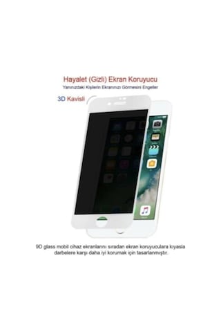 Apple Uyumlu iPhone 7 Beyaz Privacy Kavisli Hayalet Gizlilik Filitreli Full Ekran Koruyucu