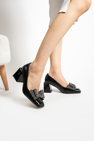 Paris Shoes Paris Siyah Taşlı Fiyonklu Topuklu Ayakkabı Z0116-siyah Siyah