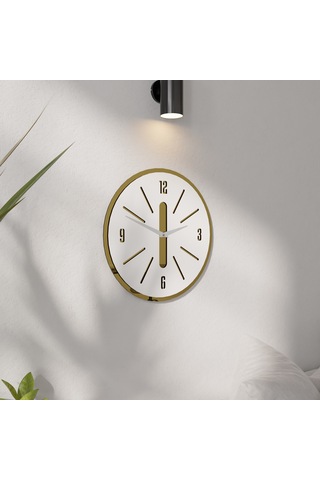 Minimalist Lüx Aynalı Pleklisi Ahşap Duvar Saati Beyaz - Altın