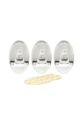 61318 3pc Transparent Removable Adhesive Hook, Black
