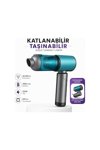 20.000 Pa Kablosuz Araç Süpürgesi 120w Güçlü Emiş 7800 Mah Şarjlı El Süpürgesi 8 Başlıklı Hepa Filtreli Mini Vakum Mavi