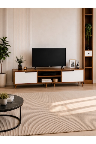Loviano 180 Cm Tv Ünitesi 2 Kapaklı Atlantik Çam - Beyaz Beyaz - Çam