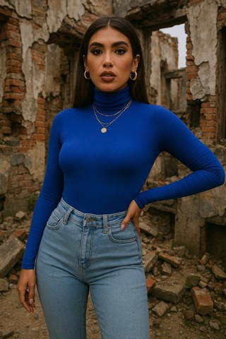 Kadın Uzun Kollu Balıkçı Yaka Viskon Bluz Antrasit Melanj