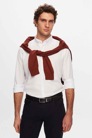 D's Damat Slim Fit Armürlü Düğmeli Yaka Pamuklu Erkek Gömlek - Beyaz 5HC02ORT07265 Beyaz