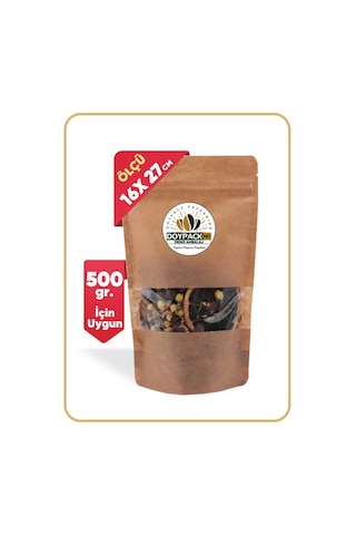 Doypack Kraft Pencereli Kilitli Doypack 16 x 27 CM 500 G 100'lü