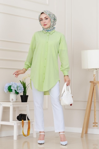 Sevitli Göğüsü Taş Detaylı Oversize Tunik-sarı-5230 Sarı