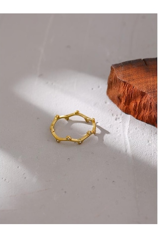 Eetit Paslanmaz Çelik Kübik Zirkonya Yuvarlak Yüzük Takı Kadınlar İçin 9 Altın