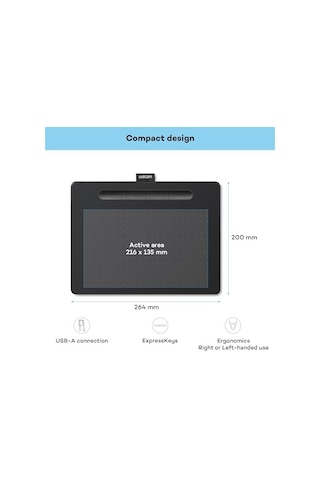 Wacom Intuos Medium Çizim Tableti, Çizim Ve Fotoğraf Düzenleme İçin Tablet, Basınca Duyarlı Kalemli, Siyah, Ev Ofis Ve E-öğrenme İçin İdeal