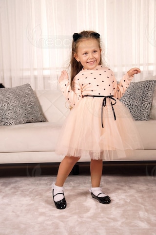 Puantiyeli Kız Çocuk Uzun Kollu Doğum Günü Ve Özel Günler İçin Tüllü Elbise SOMON