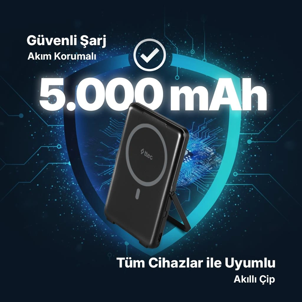 Ttec Recharger M 5.000mah Magsafe Uyumlu Pd 20w Stantlı Kablosuz Taşınabilir Hızlı Şarj Aleti 2bb235 siyah