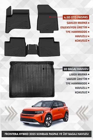 Opel Frontera Hybrid 2025 Ve Sonrası Uyumlu 4.5d Premium Havuzlu Oto Paspas Ve Liner Üst Bagaj