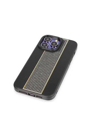 İphone 14 Pro Kılıf Hbc-160 Almera Taşlı Kapak - Siyah