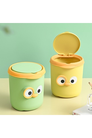 Geeroyoo Masaüstü Kâğıt Çöpçü Sepet: Mini Kapaklı, Kartoon Göz Desenli, Ev Ofis Odası İçin, Yenilikçi Saklama, Sarı Renkli, Dayanıklı Malzeme