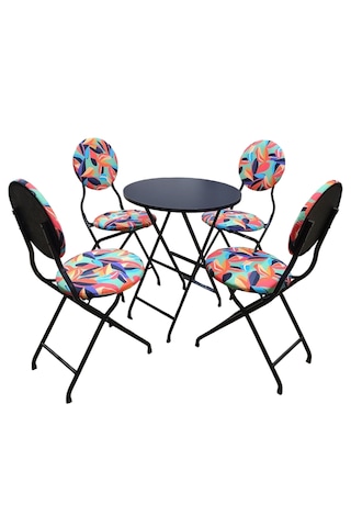 Renkli Yapraklı Metal Bahçe Takımı - 4 Sandalye + 1 Masa