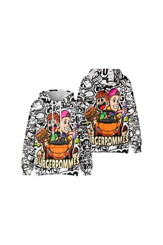 Burgerpommes Hayranları İçin 10 Renk Moda Icrimax Grafik Baskılı Sweatshirt Açık Hava Sporu Cosplay Kazaklar Kapşonlu Cosplay Kostümü Gri
