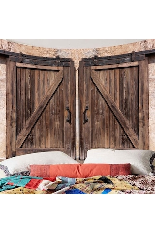 Novahub Ahşap Ahır Kapı Goblen Bohemio Vintage Hippi Halı Yatak Odası Dekoru Retro Estetik Boho Battaniye