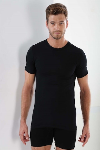 Erkek Siyah Sıfır Yaka Kısa Kol Fanila Tişört %100 Pamuklu Penye 3'lü Paket Siyah