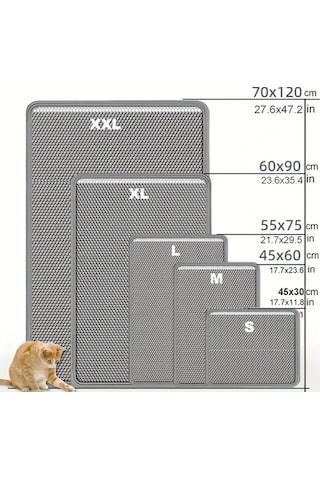 Honeybeeshop Ekstra Büyük Çift Katmanlı Kedi Kumu Matı Siyah 60x90 Eva Malzeme Sıçrama Önleyici Ve Sızdırmaz Tasarım