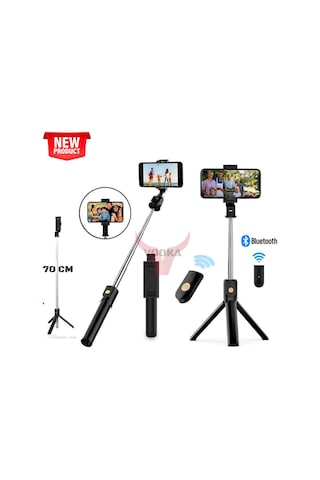 Bluetooth Kumandalı Selfie Çubuğu & Tripod 70 Cm
