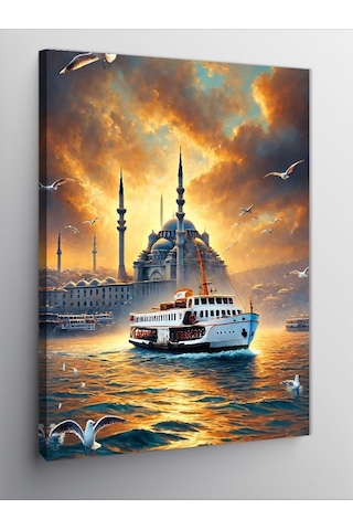 Kanvas Tablo İstanbul Da Gün Batımı Ve Vapur 70cmx100cm