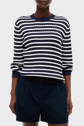 Tommy Hilfiger % 100 Pamuk Regular Fit Bisiklet Yaka Örgü Kazak Kadın Kazak Ww0ww44993 0x7 Mavi-bej