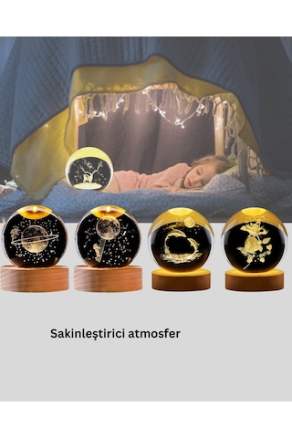 Cosmotex Led Işıklı Geyikli Kristal Küre Ahşap Standlı Modern Dekor Lamba