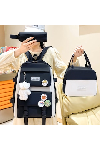 Yeiuyi Öğrenci Okul Çantası Öğle Yemeği Çantası Kalem Çantası Üç Parça Seti Siyah