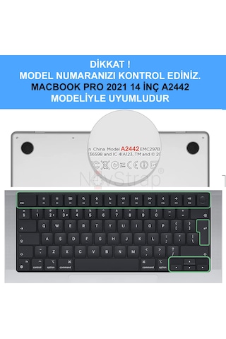 NovStrap Apple Uyumlu MacBook Pro 2021 M1 14.2 inc A2442 Parlak Kılıf + Siyah Klavye Kılıfı + Film