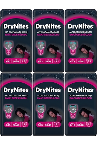 Drynites Emici Gece Külodu Külot Bez Kız 8-13 Yaş 30-48 KG Large 54 Adet 6 6'lı