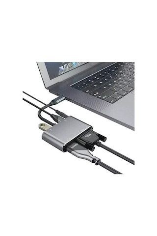 Thentech Usb C'den 4k Hdmı Vga Adaptörü Usb 3.0 Şarj Güç Portu İle All-in-one Hub Görüntü Aktarma Adaptörü