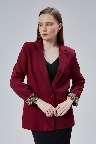 Bordo Kruvaze Yaka Kolu Katlama Detaylı Regular Vatkalı Blazer Ceket Bordo