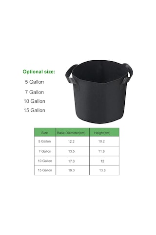 Neevoyu 7 Galon 5'li Paket Siyah Dikişli Bitki Yetiştirme Çantası - Isı Regülasyonu, İç/ön Dış Kullanım, Taşınabilir Telve