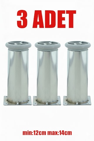 Ludıa Metal Ayarlanabilir 3 Adet Mobilya Ayağı Metal Tablalı 12cm Gri