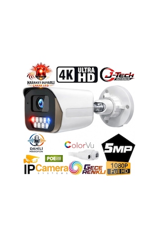 J-tech Jt-112 5mp Poe Sesli Ip Bullet Metal Güvenlik Kamerası Haraket Duyarlı Çakar Led