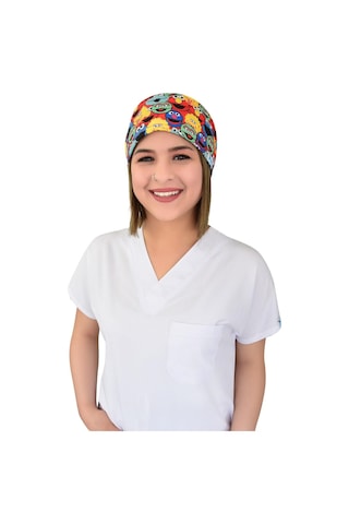 Unisex Susam Sokağı Desenli Likralı Doktor Hemşire Hastane Aşçı Medikal Cerrahi Bone Çok Renkli Çok Renkli