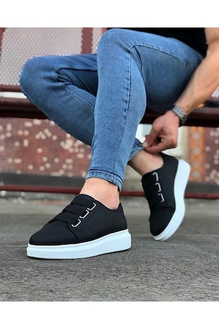 Aymood Jy026 Astor Erkek Günlük Lastikli Cilt Spor Sneaker Ayakkabı Cbt - Siyah