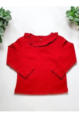 Kız Bebek Yakası Fırfırlı Kırmızı Bluz-14852 Kırmızı