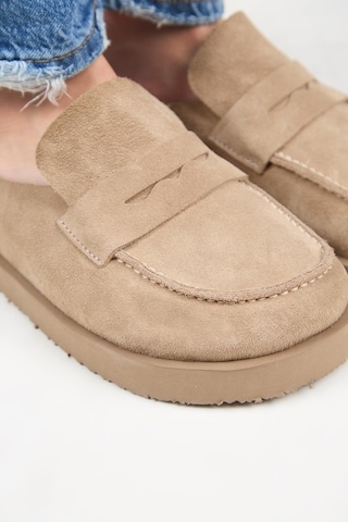 Manijero Ziva Kadın Hakiki Deri Loafer Platform Vizon Terlik
