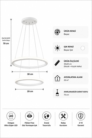Rizon 2 Li Led Sarkıt Avize Beyaz Işık