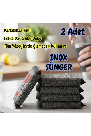 Technow Paslanmaz Çelik Sihirli Inox Yağ Ve Kir Çözücü Tel Bulaşık Süngeri 2 Adet