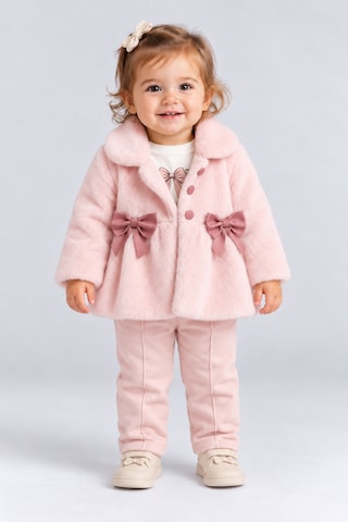 Ahengim Kız Bebek Peluş Mont Fiyonklu Düğmeli Yumuşak Dokulu Kışlık Ceket Ak8548 Pembe