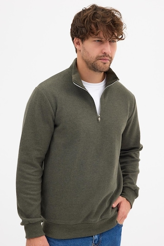 Mmetalic Erkek Haki Standart Fit Normal Kesim Pamuklu Yarım Fermuarlı Dik Yaka Pamuklu Sweatshirt Haki